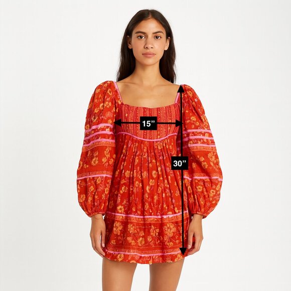 Free People Long Sleeve Mini Dress Boho Orange and Pink XS - Picture 2 of 6